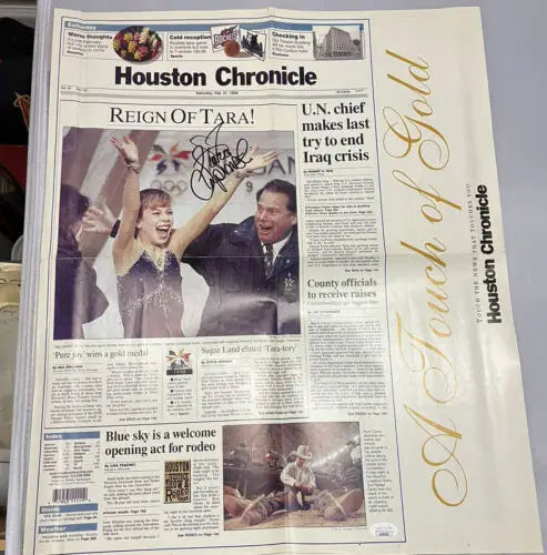 Tara Lipinski signed newspaper poster from the 1998 Olympics Nagano skating gold