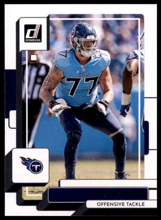 Football trading card featuring Taylor Lewan from the 2022 Donruss Tennessee Titans series