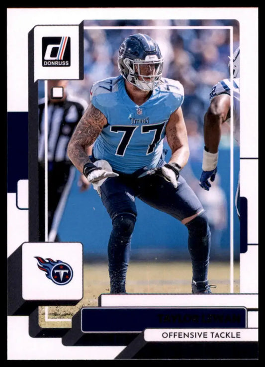 Football trading card of Taylor Lewan from 2022 Donruss Tennessee Titans collection