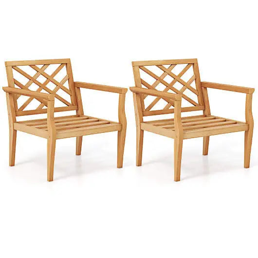 Teak Wood Slatted Patio Chair Armchair with Cozy Backrest and Armrests - Color:Natural - Patio Dining Chairs