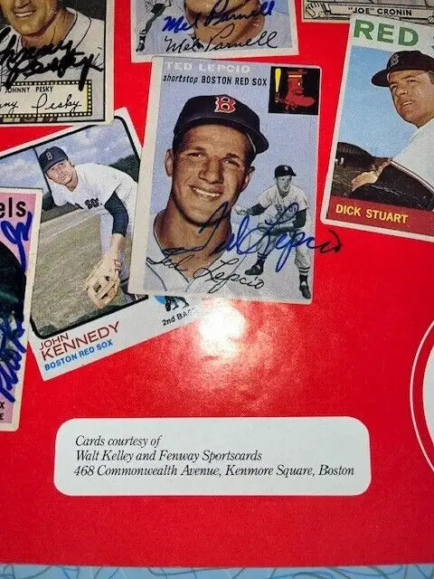 Signed vintage baseball cards featuring Ted Williams and Boston Red Sox legends