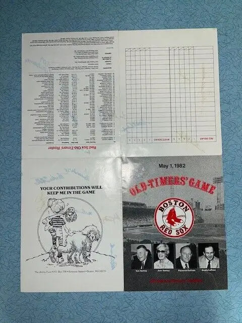 Vintage Boston Red Sox Old-Timers Game program featuring Ted Williams signatures