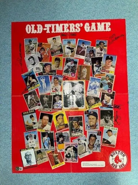 Ted Williams Boston Red Sox 1982 Old Timers Day Poster with 25 Signatures Auto BAS