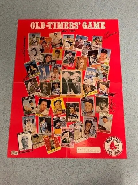 Ted Williams Boston Red Sox 1982 Old Timers Day Poster featuring 25 autographs