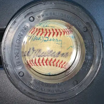 Signed HOF baseball featuring Ted Williams in protective case, official American League ball