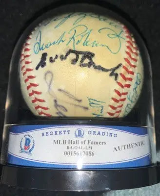 Autographed official American League baseball with Ted Williams signed HOF edition in display case