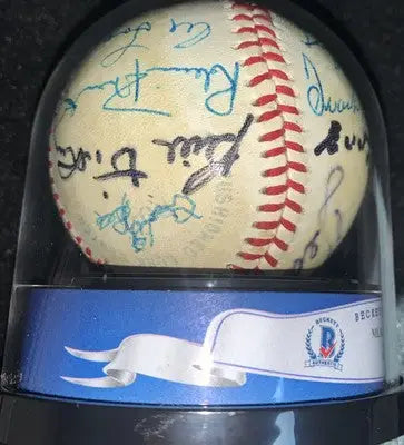 Official American League signed HOF baseball with Ted Williams, Sandy Koufax, Ted Lyons in display case