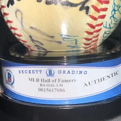 Signed HOF baseball featuring Ted Williams in Beckett case, official American League ball