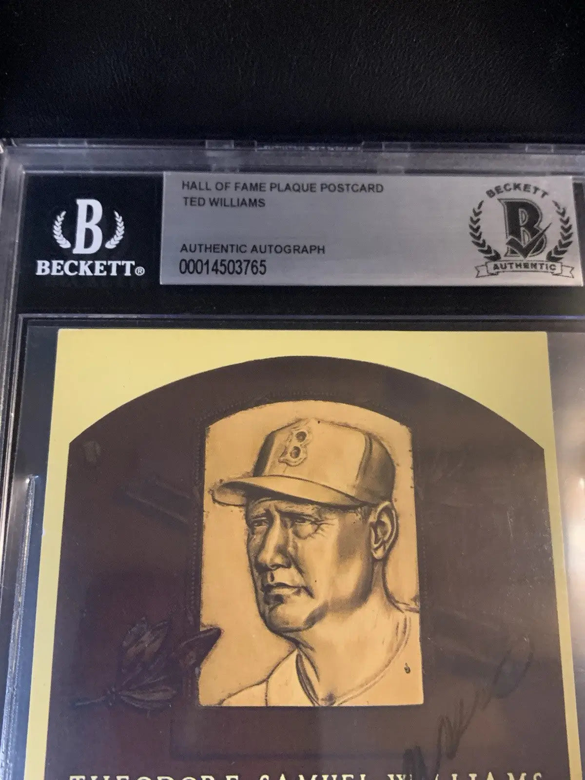 Beckett-authenticated Ted Williams Hall of Fame postcard for Red Sox trading cards