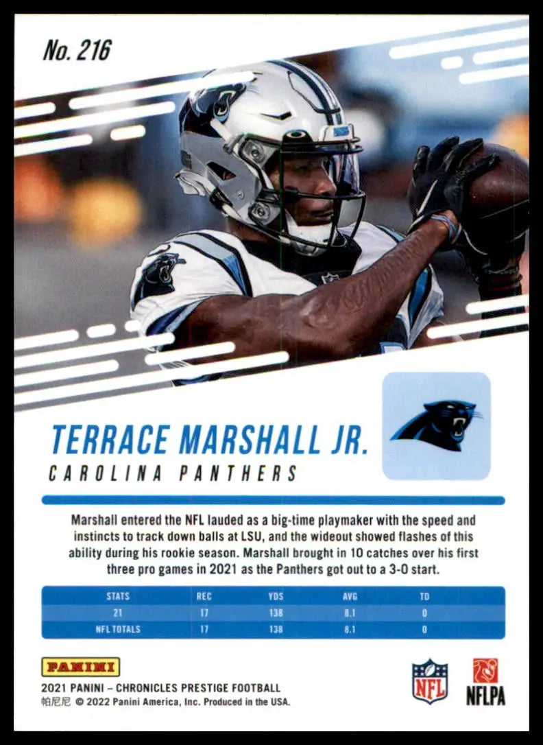 Terrace Marshall Jr. football card from Panini Chronicles Prestige Rookies series