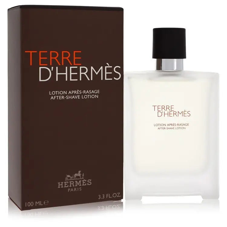 Hermes Terre D’Hermes after-shave lotion in dark brown box and frosted glass bottle