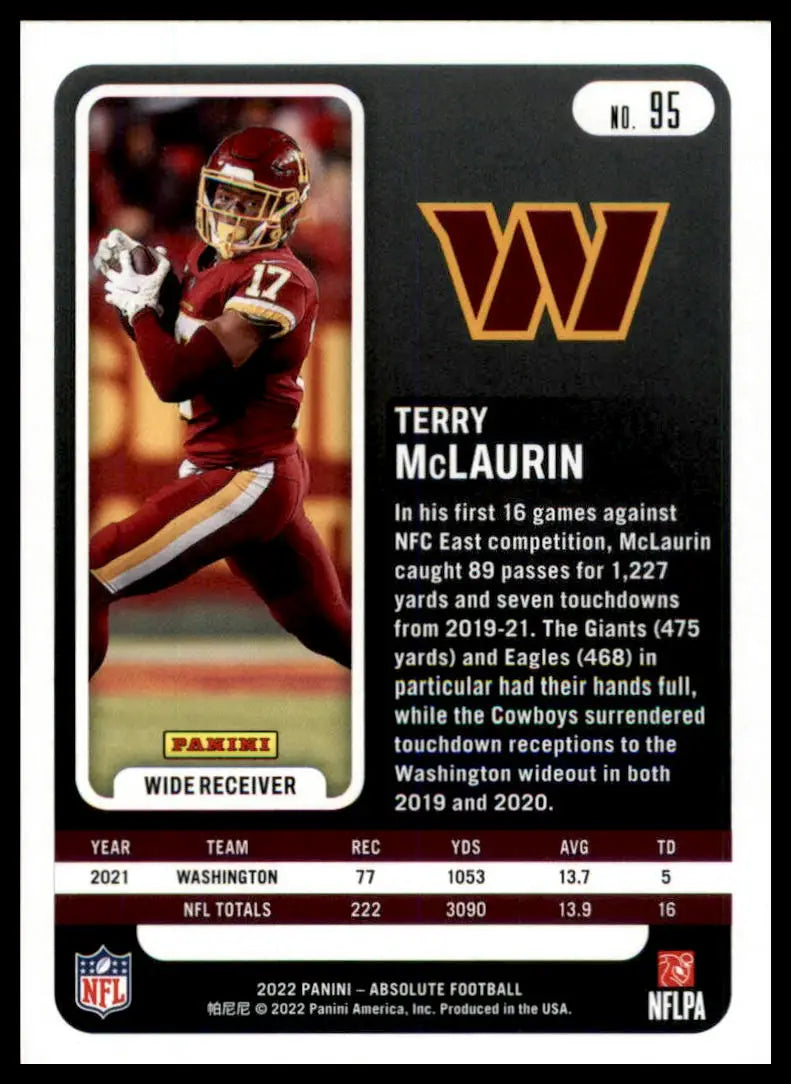 Terry McLaurin football card from Panini Absolute 2022 Washington Commanders series
