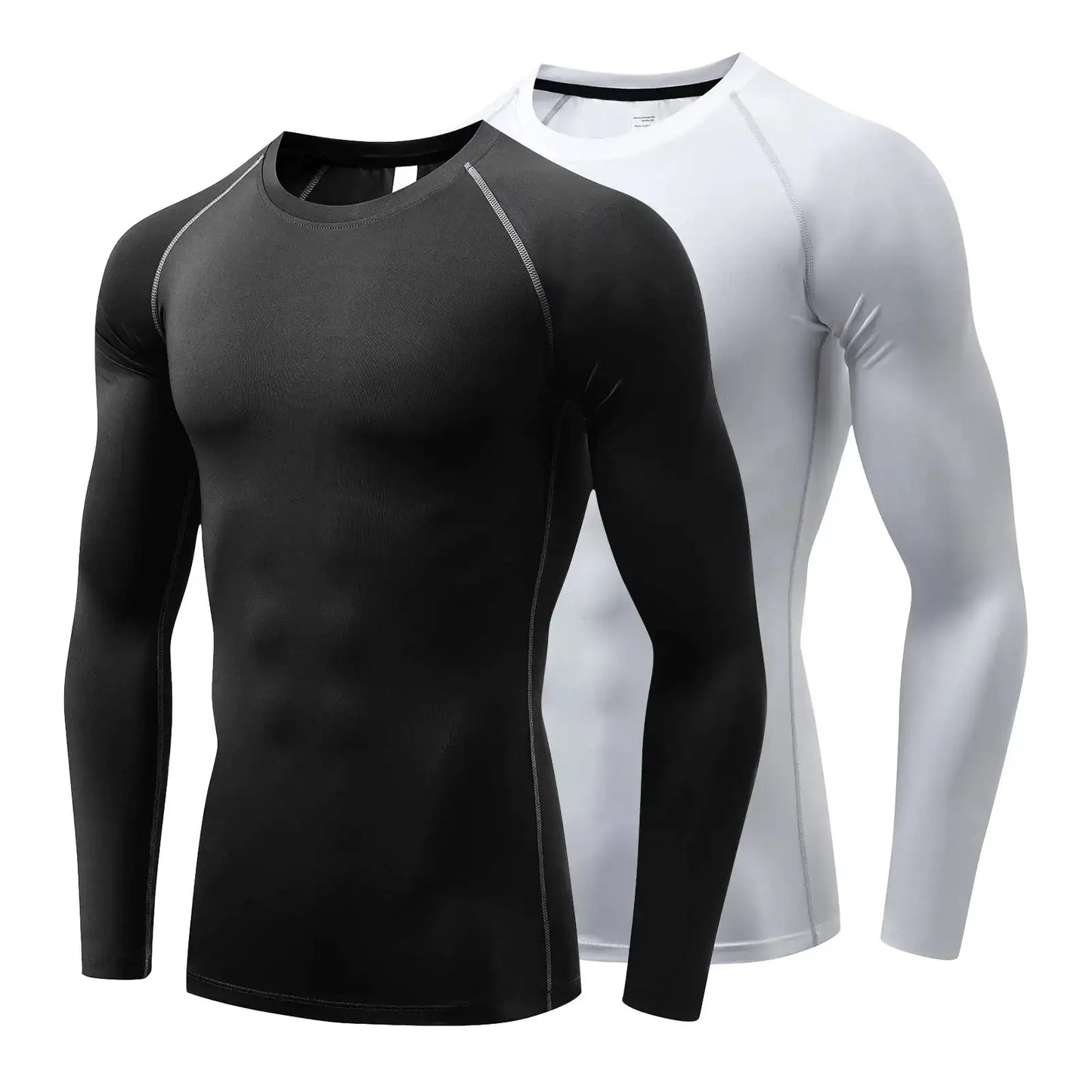 Two Tesuwel long sleeve compression shirts for men, ideal as a base layer and workout top