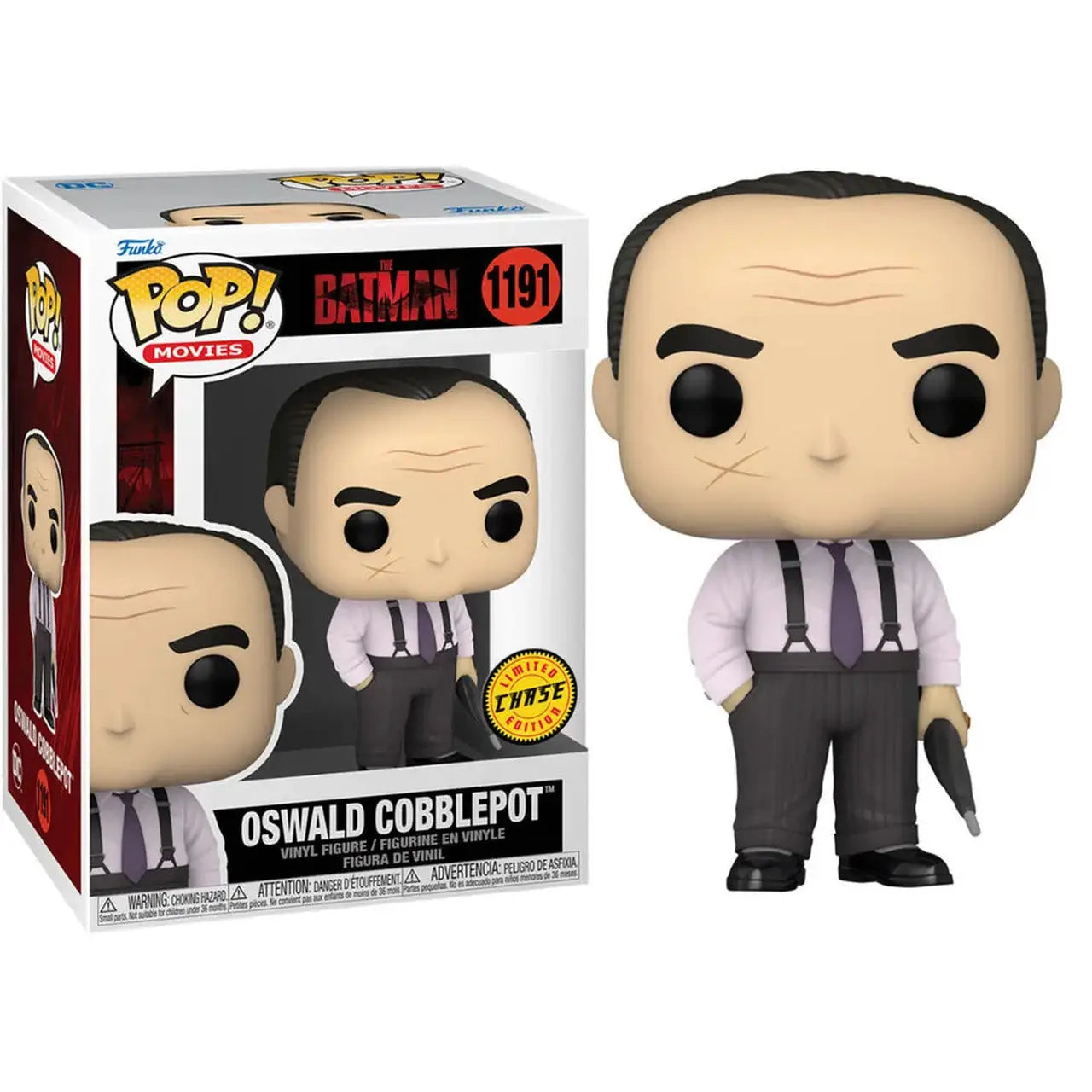 Oswald Cobblepot Funko Pop figure from The Batman in a suit with an umbrella