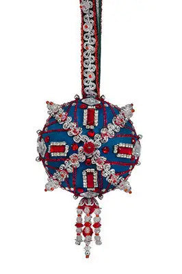 Blue fabric Christmas ornament with jewels and beaded tassel from The Cracker Box ornament kit