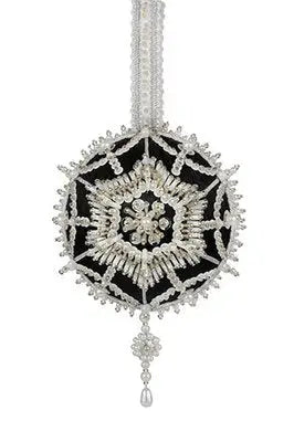 Black and white beaded spherical ornament with tassel from The Cracker Box Inc Icy Forest Christmas ornament kit