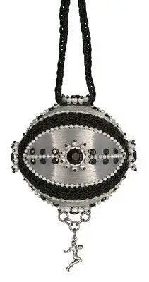 Ornate black and silver handbag with running man charm from Cracker Box ornament kits