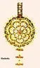 Ornament kit featuring an ornate gold pendant with a red jewel for Christmas ornament display