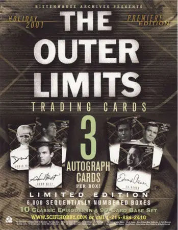 The Outer Limits trading card box with autograph cards featured in sell sheet
