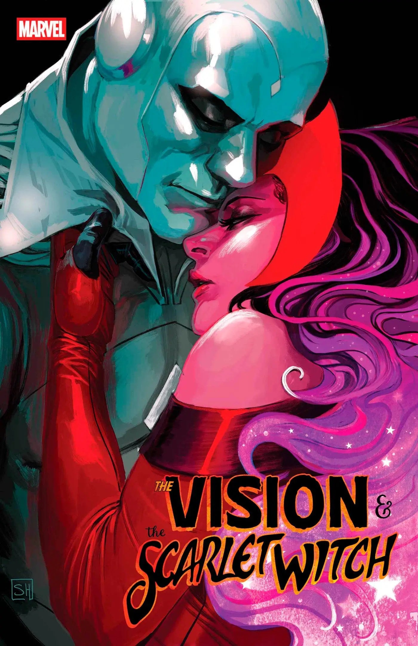 Comic book cover featuring Vision and Scarlet Witch Stephanie Hans Variant