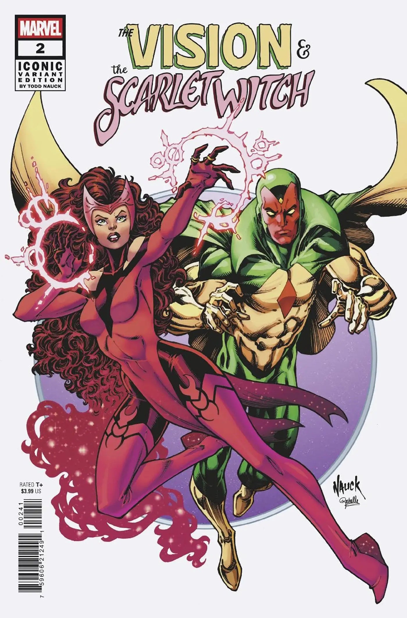 Comic book cover of The Vision & The Scarlet Witch #2 Todd Nauck Iconic Variant featuring Scarlet Witch