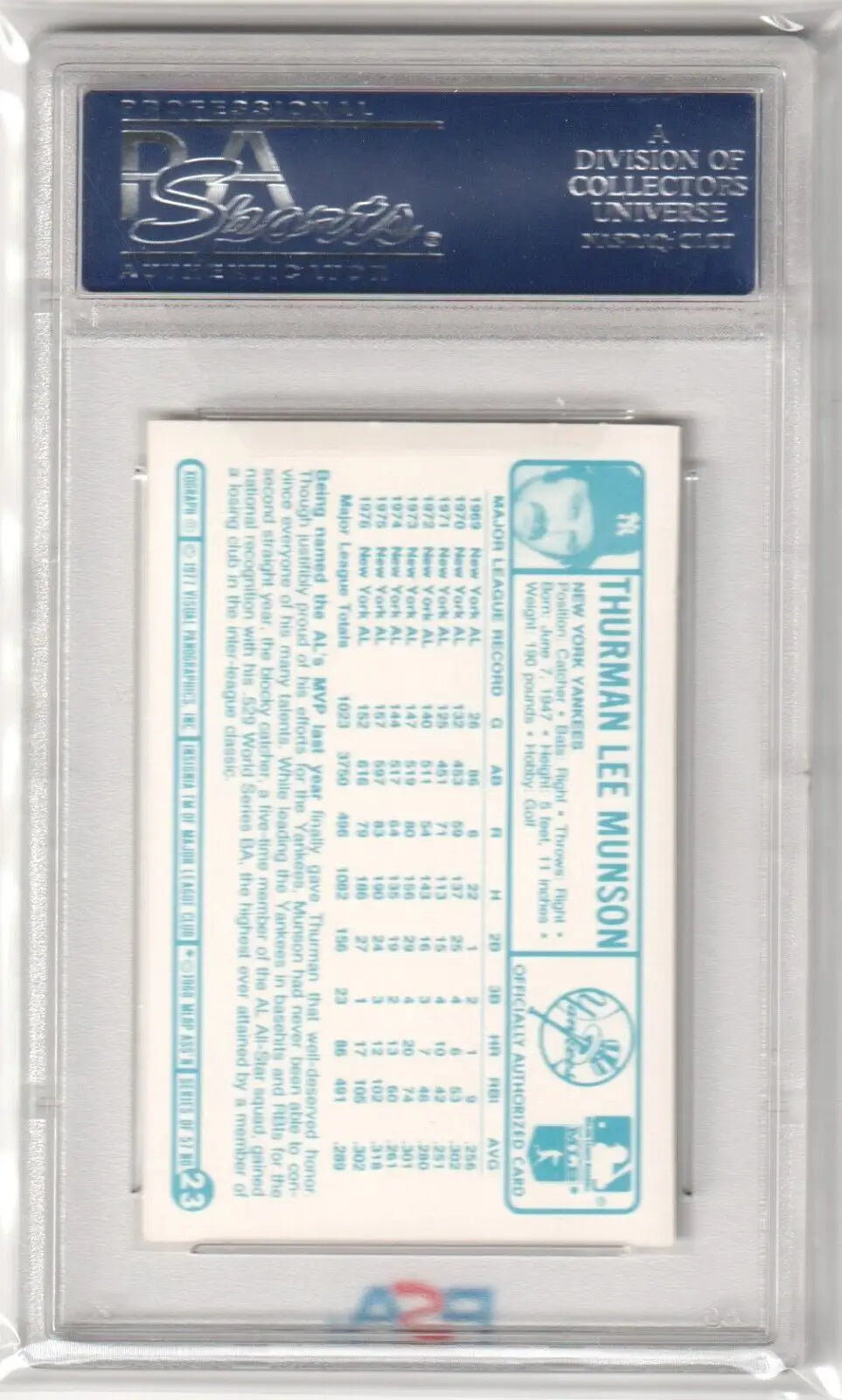 Graded Thurman Munson baseball card from Columbia Hobby, ESPN 2K Sports collectible