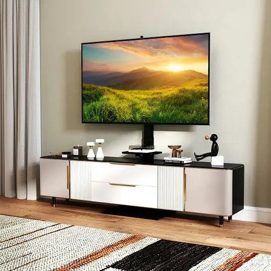 Tilt and Height Adjustable Floor TV Stand with Power Outlet and Adjustable AV Shelf - Entertainment Centers & TV Stands