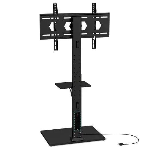 Tilt and Height Adjustable Floor TV Stand with Power Outlet and Adjustable AV Shelf - Entertainment Centers & TV Stands