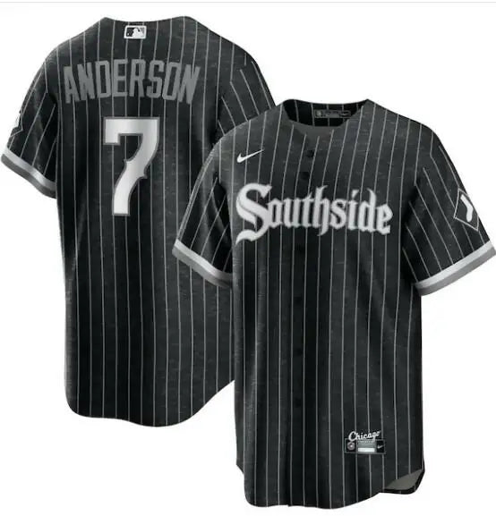 Black and white pinstripe Tim Anderson Chicago White Sox Nike City Connect Jersey