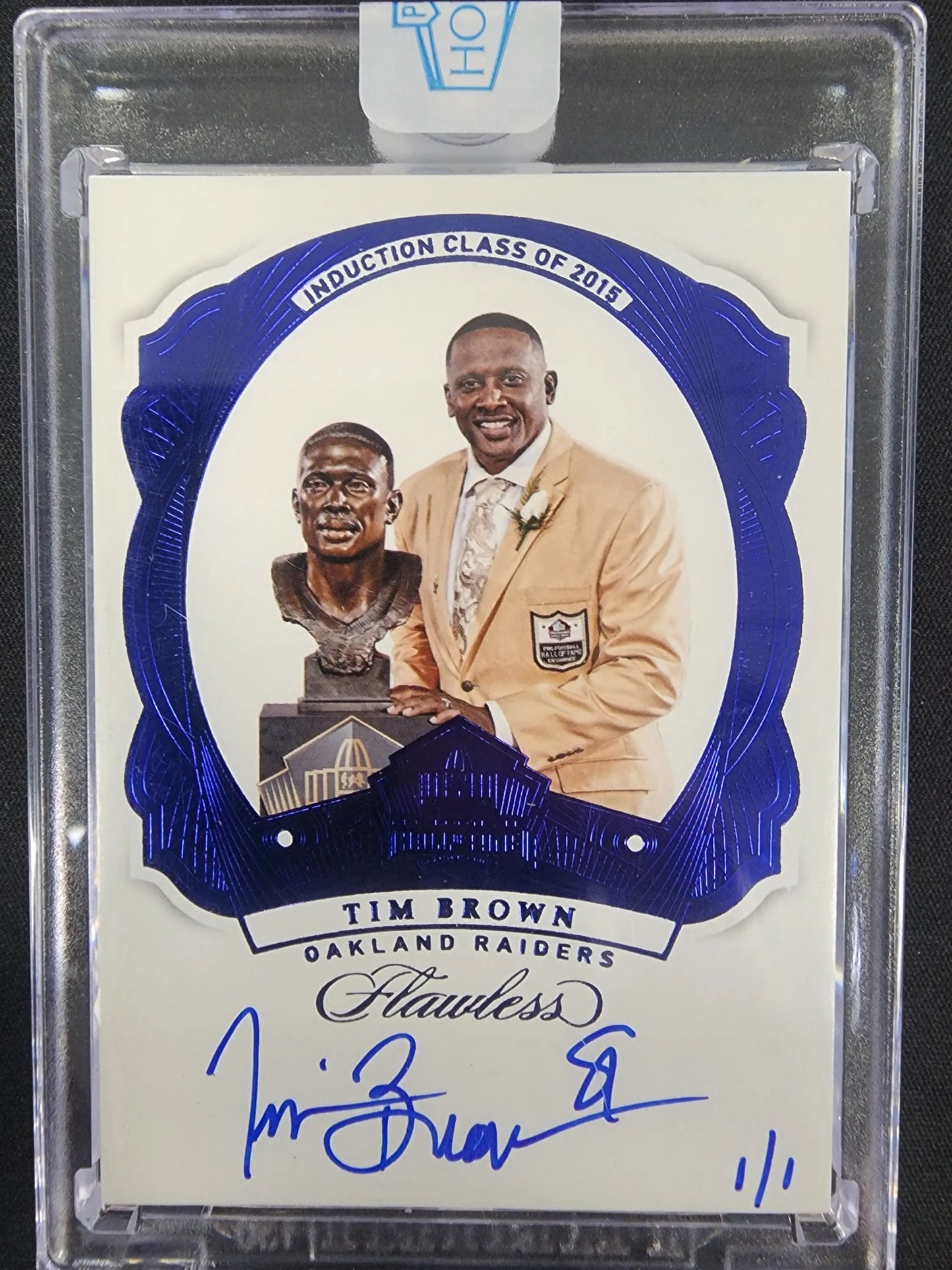 Tim Brown 2018 Panini Flawless Honors Buyback Auto signed card with gold jacket and bust