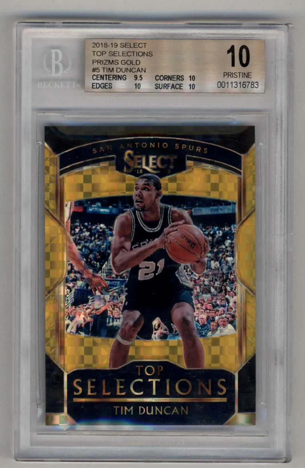 Graded BGS 10 Tim Duncan 2018-19 Select Selections Prizms Gold basketball card