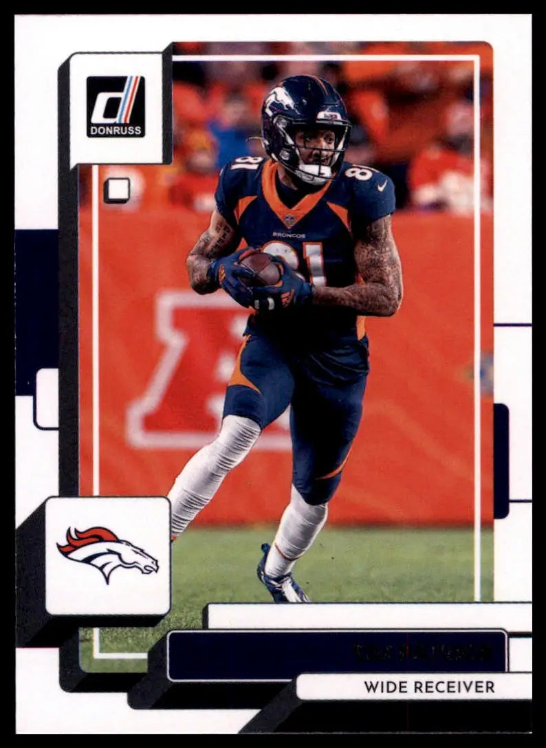 Football trading card featuring Tim Patrick from 2022 Donruss Denver Broncos set