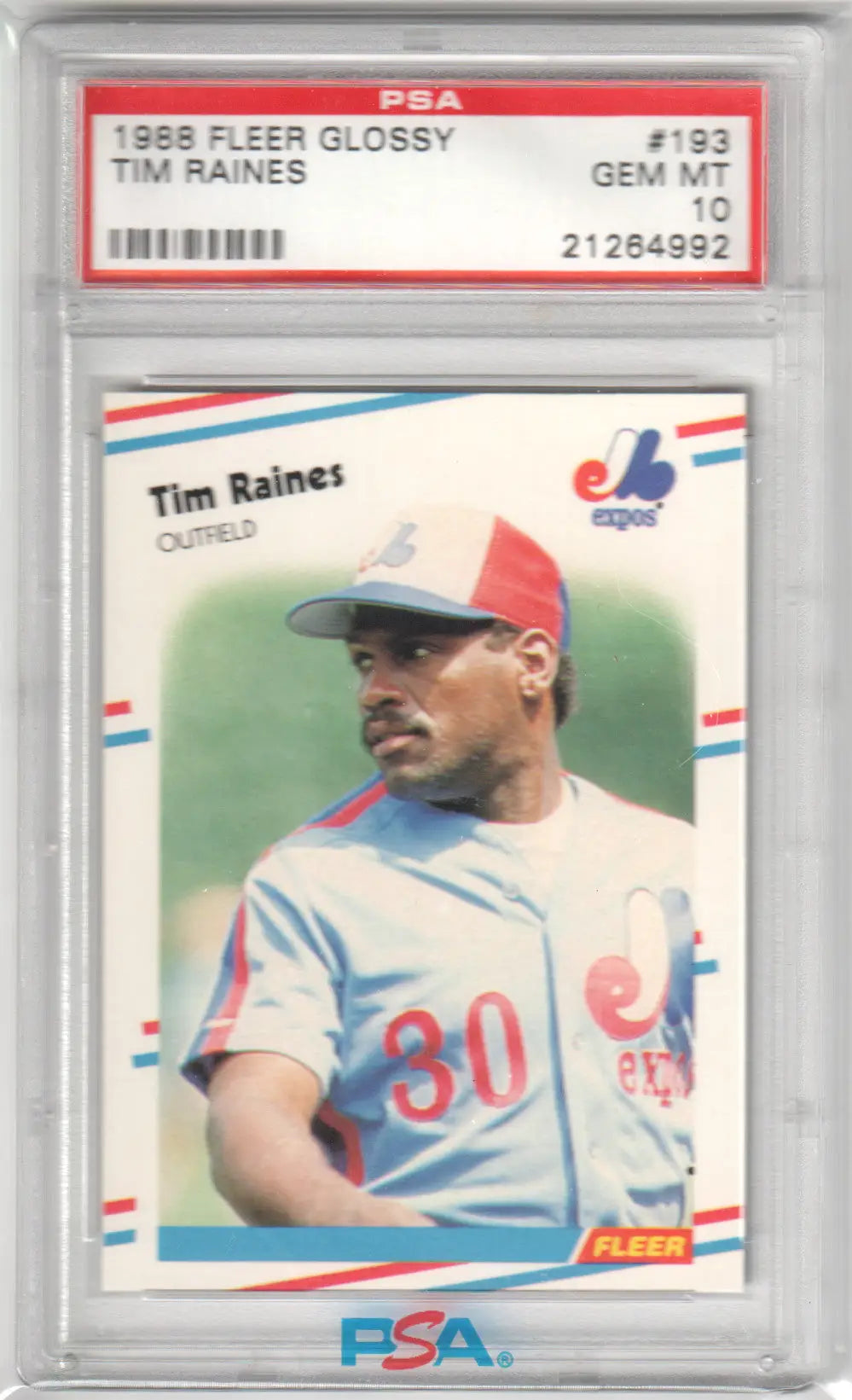 Graded Tim Raines 1988 Fleer Glossy baseball card from Columbia Hobby, PSA 10 GEM MINT