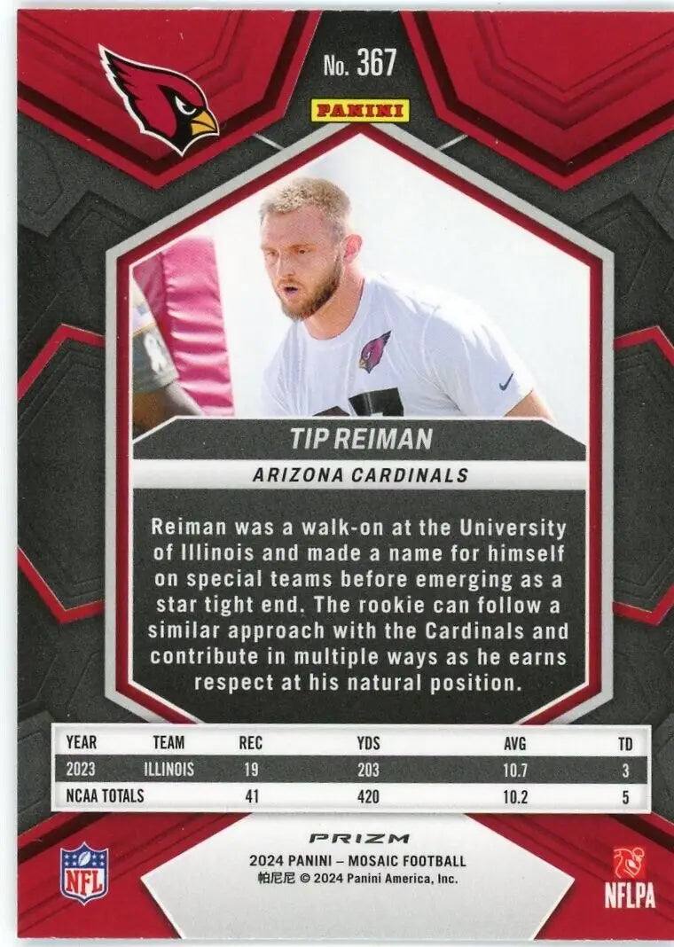Tip Reiman rookie football card in green mosaic from Panini Mosaic 2024 Arizona Cardinals