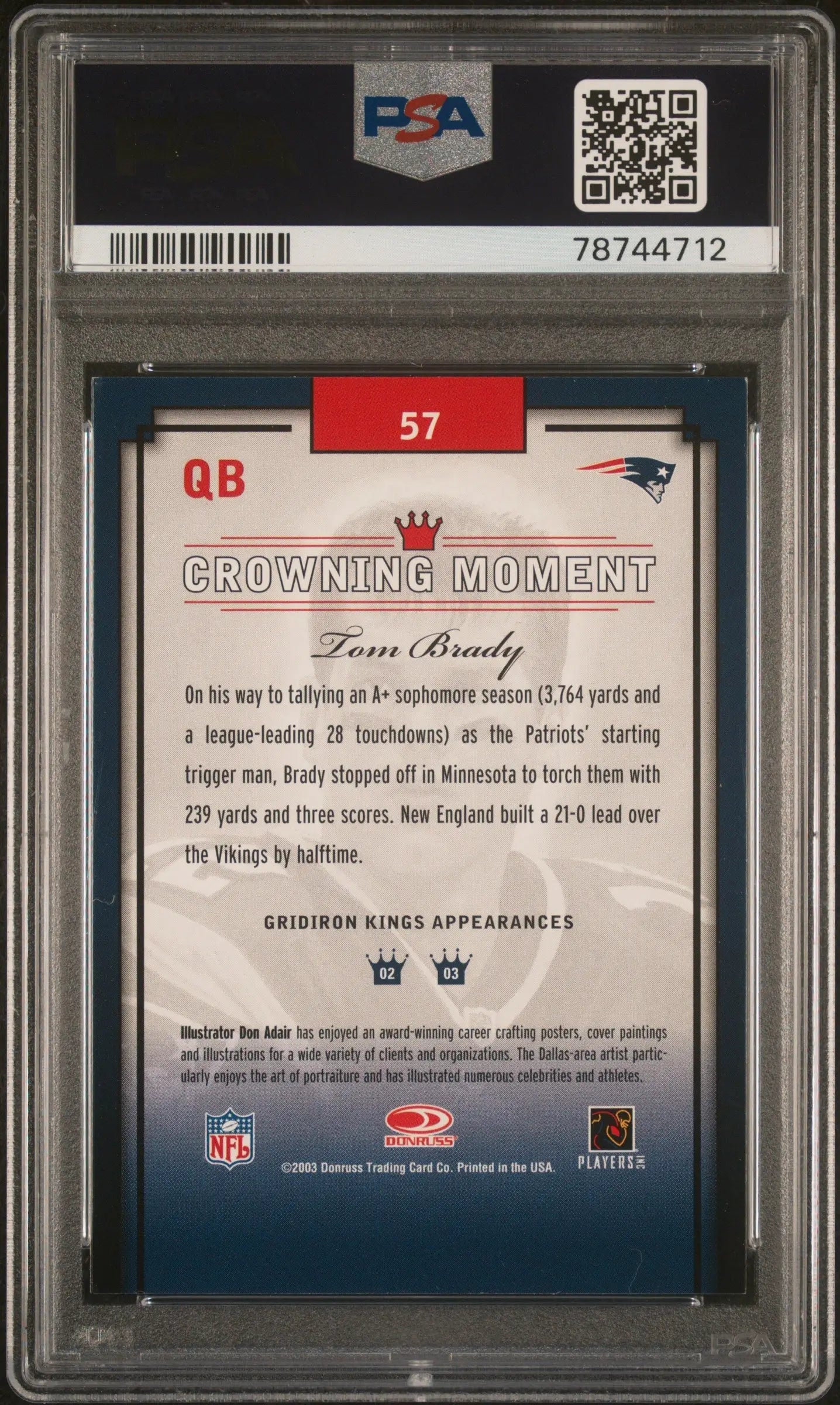 Graded Tom Brady football card from Donruss Gridiron Kings at Columbia Hobby