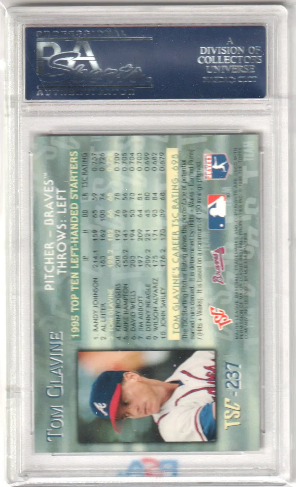 Tom Glavine baseball card from Topps Stadium Club in a Columbia Hobby collection