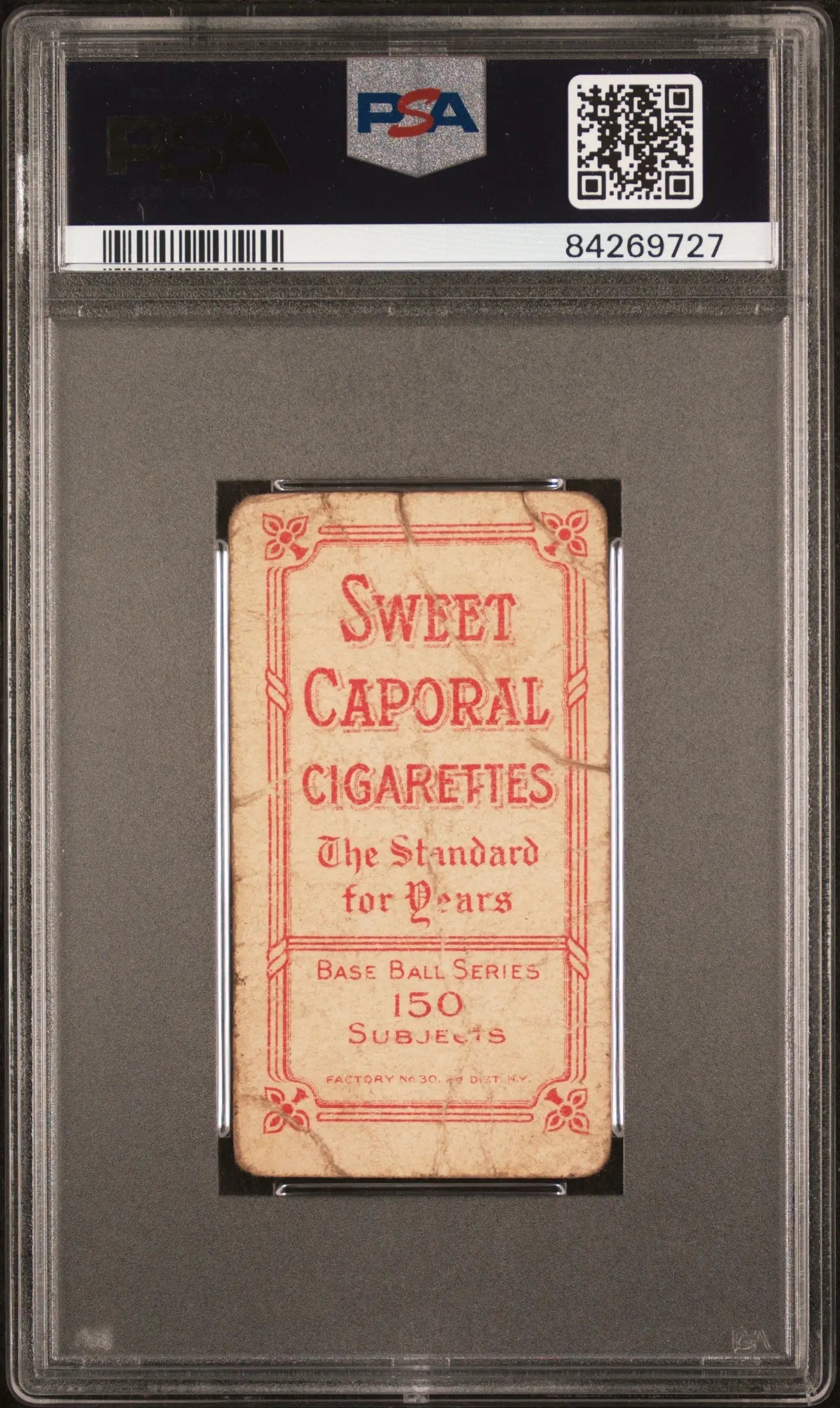 PSA-graded Tom Jones 1909-11 T206 Sweet Caporal cigarette card with red text