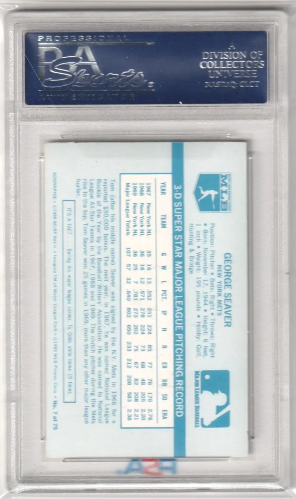 Graded TOM SEAVER 1970 Kellogg’s baseball card, Columbia Hobby eBay mint Mets