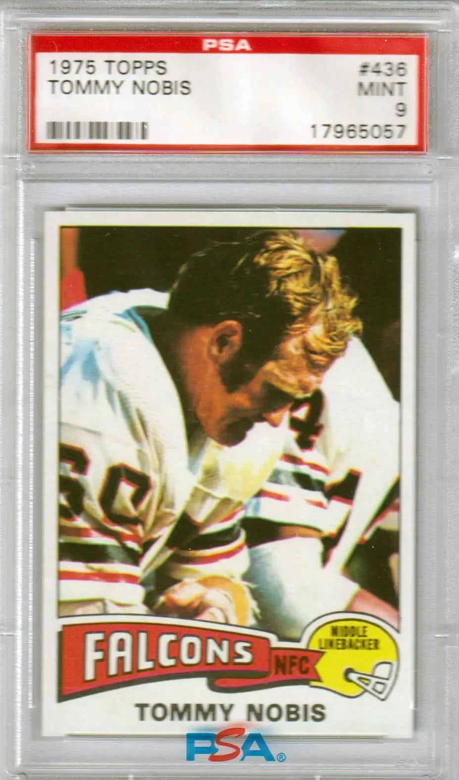 Graded Tommy Nobis 1975 Topps football card PSA 9 MINT from Columbia Hobby