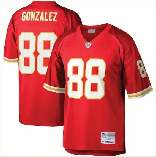 Red Tony Gonzalez Kansas City Chiefs Legacy Replica Jersey with white numbers and gold trim