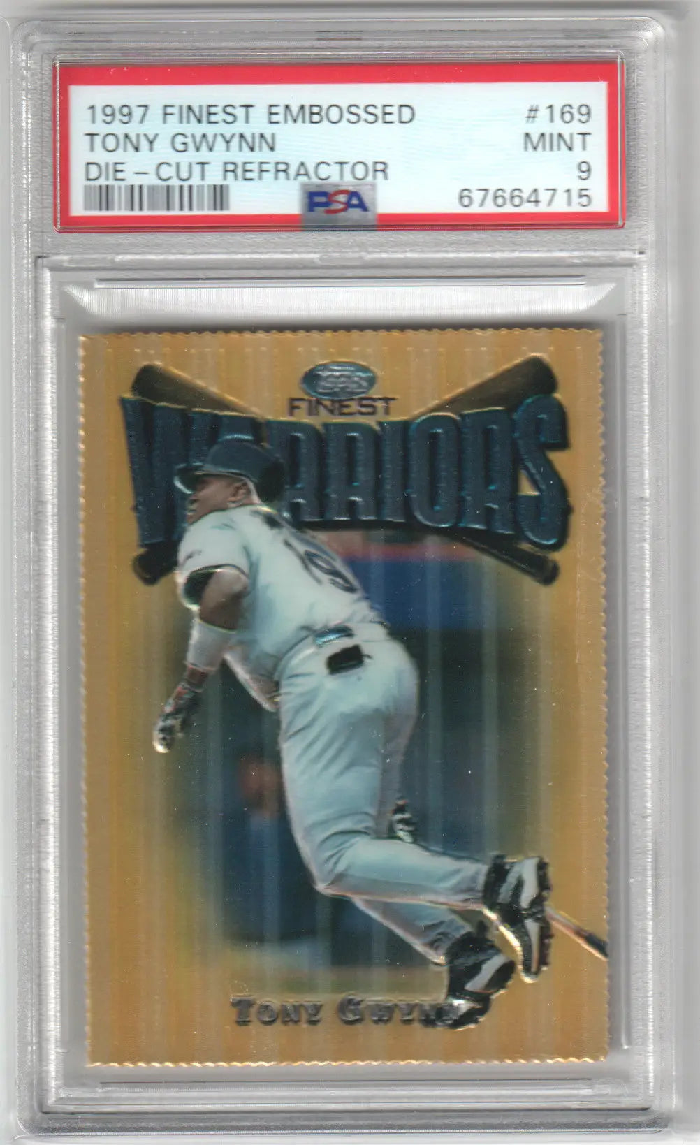 Graded Tony Gwynn baseball card from Columbia Hobby 1997 Finest Embossed Die Cut Refractor