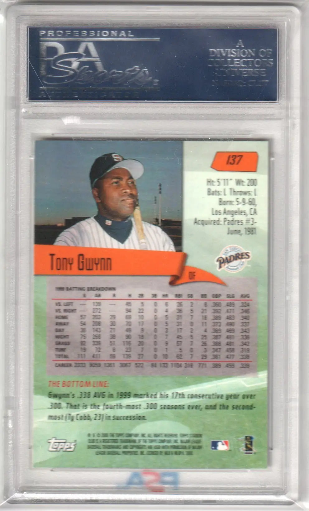 Tony Gwynn baseball card from Topps Stadium Club PSA 10 GEM MINT Columbia Hobby