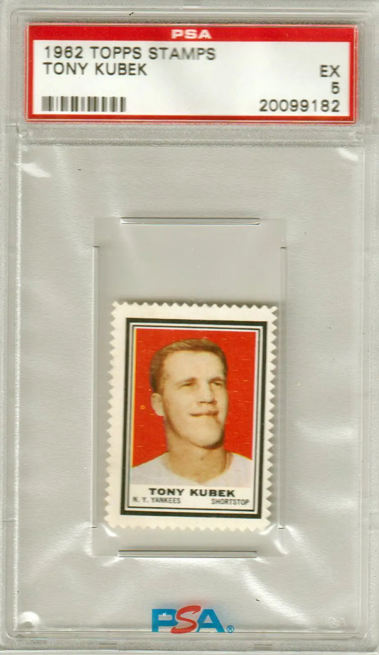 Graded Tony Kubek baseball stamp from Topps Stamps in PSA 5 EX, collectible Yankees item
