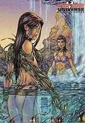 Illustration of two women with long hair in water featured on Top Cow Universe promo card