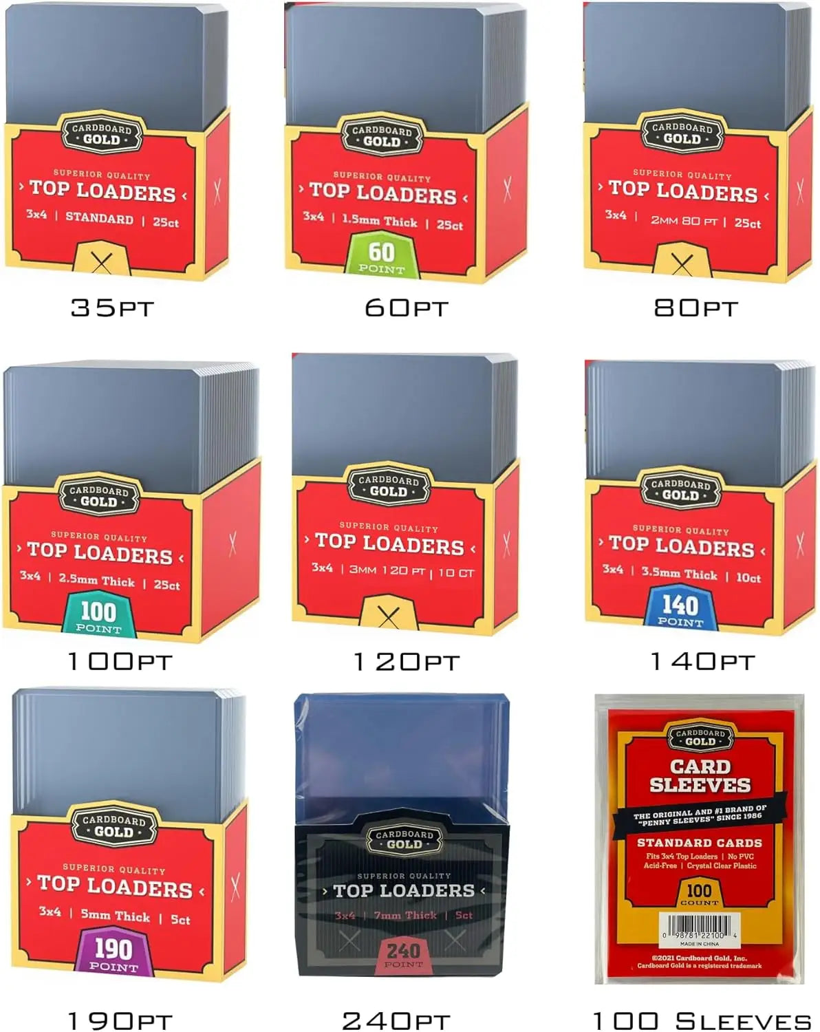 Cardboard Gold top loaders and soft sleeves for superior card protection in collectibles