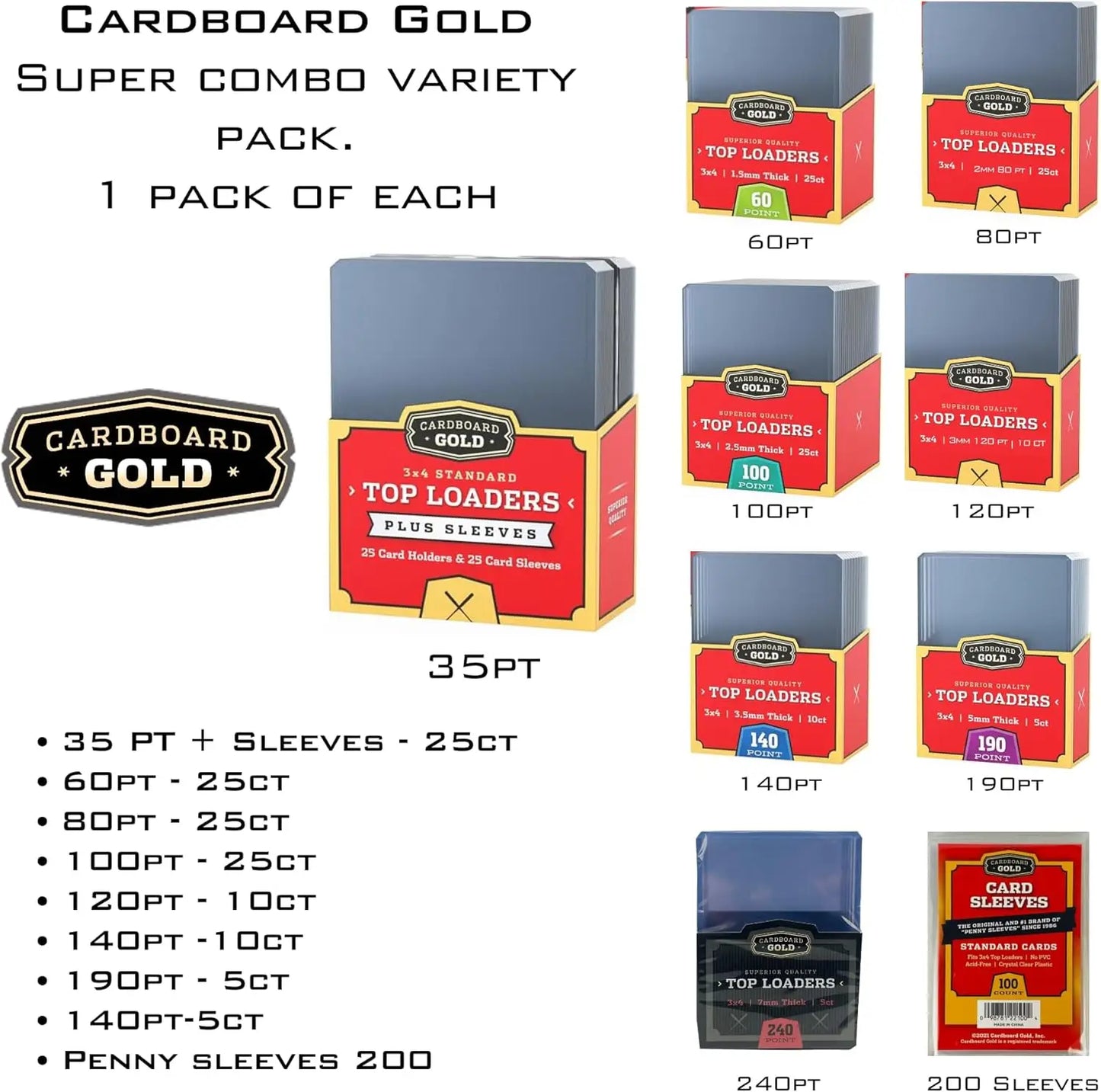 Cardboard Gold card storage variety pack for ultimate card protection in hard plastic