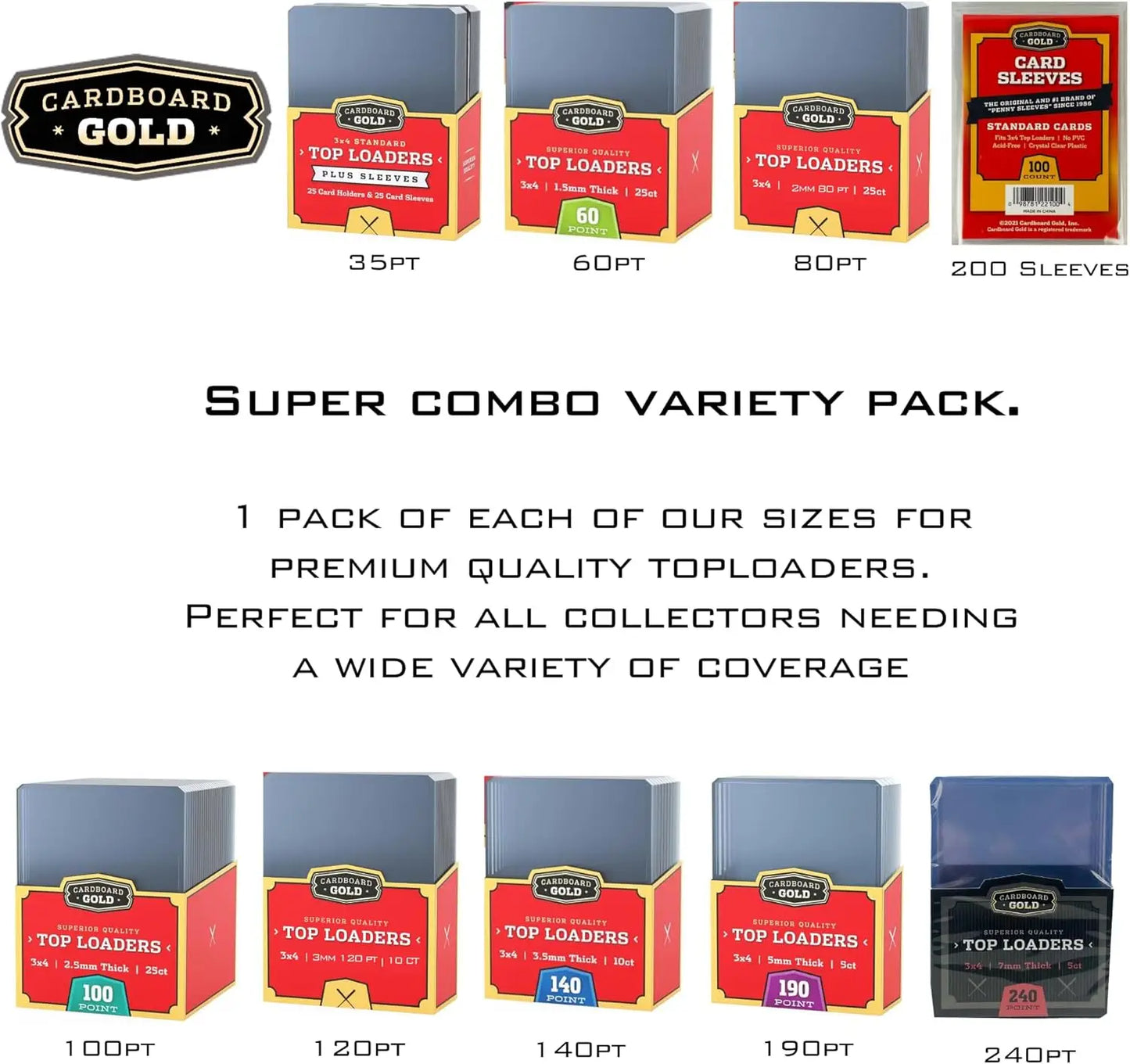 Cardboard Gold toploader variety pack for optimal card protection in hard plastic holders
