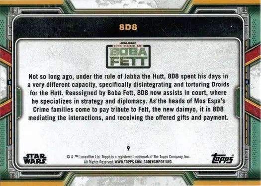 Trading card featuring 8D8’s backstory in the green parallel Star Wars series
