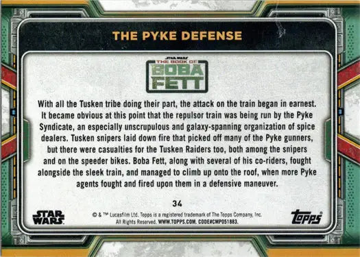Purple parallel trading card featuring The Pyke Defense from Star Wars Boba Fett