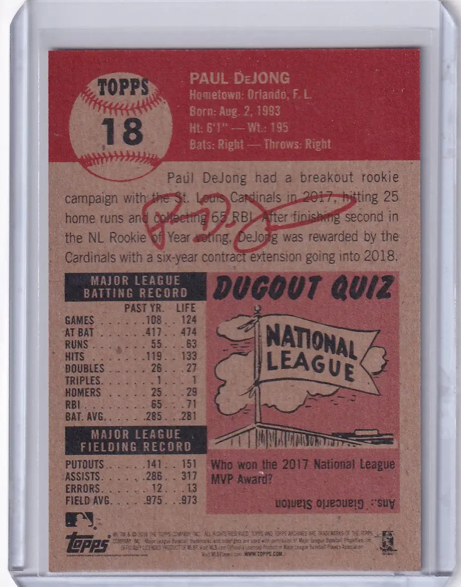 Baseball trading card of Paul DeJong from Topps Baseball Living Set, St. Louis Cardinals